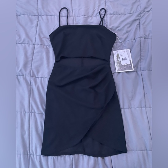 NWT Love Nickie Lew Black Mini Dress with Front Midriff Slit - Picture 5 of 13